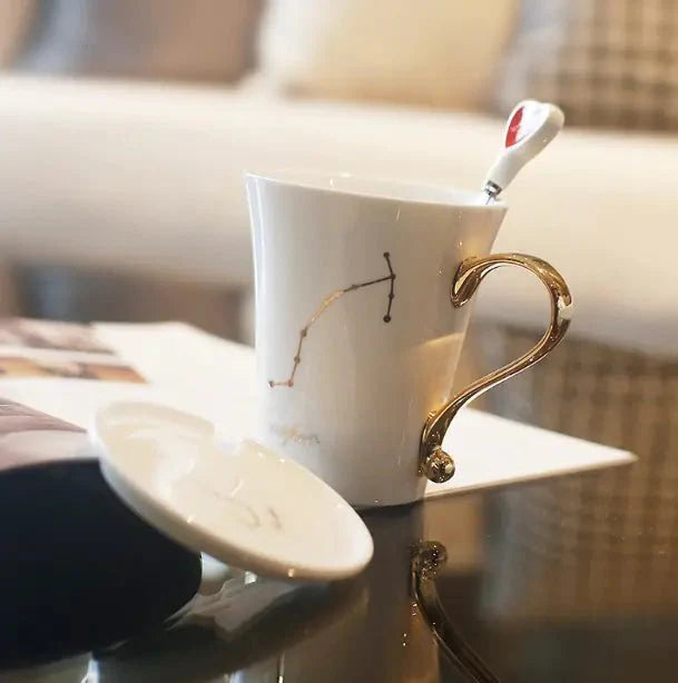 Ceramic Constellation Mug with White and Gold Handle