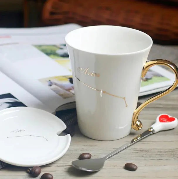 Ceramic Constellation Mug with White and Gold Handle