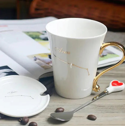 Ceramic Constellation Mug with White and Gold Handle