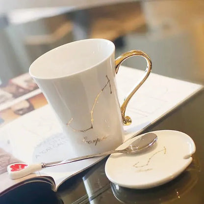 Ceramic Constellation Mug with White and Gold Handle