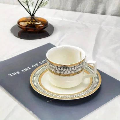 Ceramic Mug and Saucer Set with Golden Edge (1 Set)