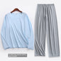 Spring Summer Ultra-thin Men's Long-sleeved Cropped Trousers Pajamas Suit