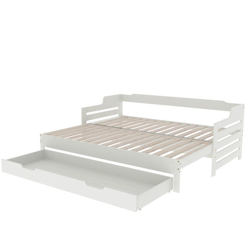 Daybed, Trundle And Drawer, Cabin Bed, SIngle Guest Bed Sofa Bed, Pull Out Trundle And Storage Drawer For Living Room And Bedroom -  3 90 X190 Cm - White