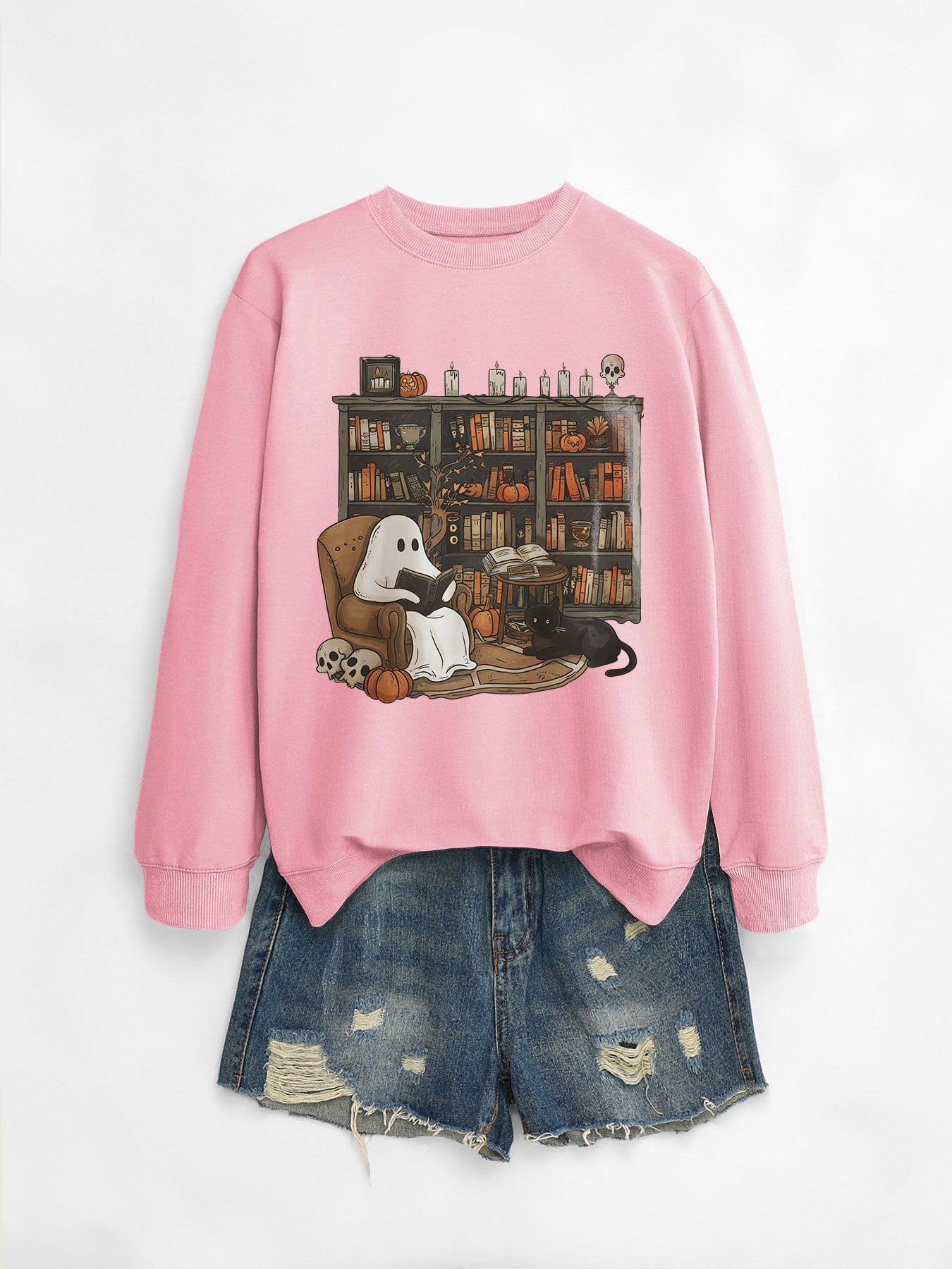 Womens Bookshelf Ghost Sweater
