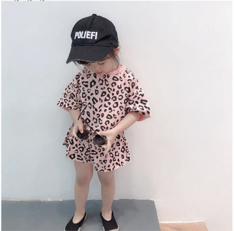 Girls Leopard Print Two-Piece Set - Shorts & Top