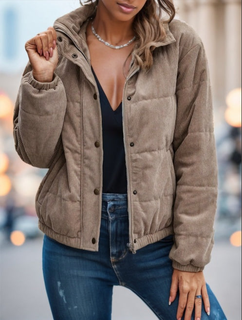 Zip Up Snap Button Padded Coat Clothes