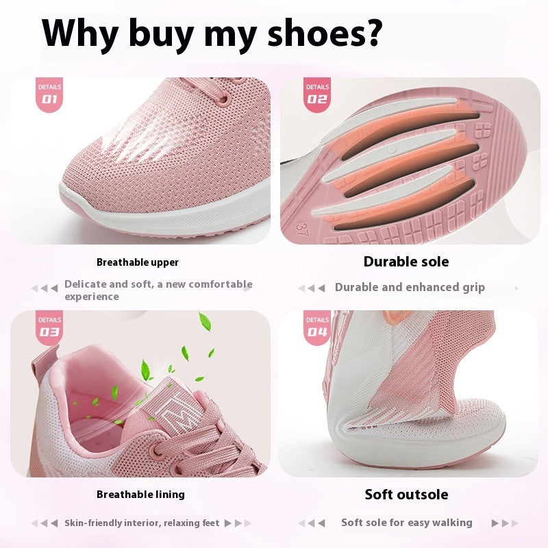 Chaussures de sport respirantes pour femmes à lacets tissées volantes et à la mode