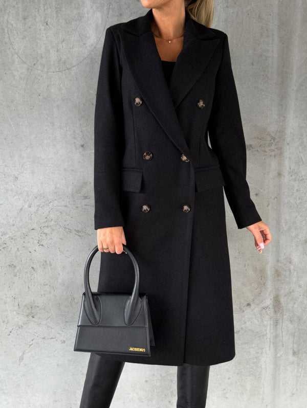 Double Breasted Lapel Coat Winter Fashion Solid Slim Long Jacket Long Sleeve Tops Womens Clothing