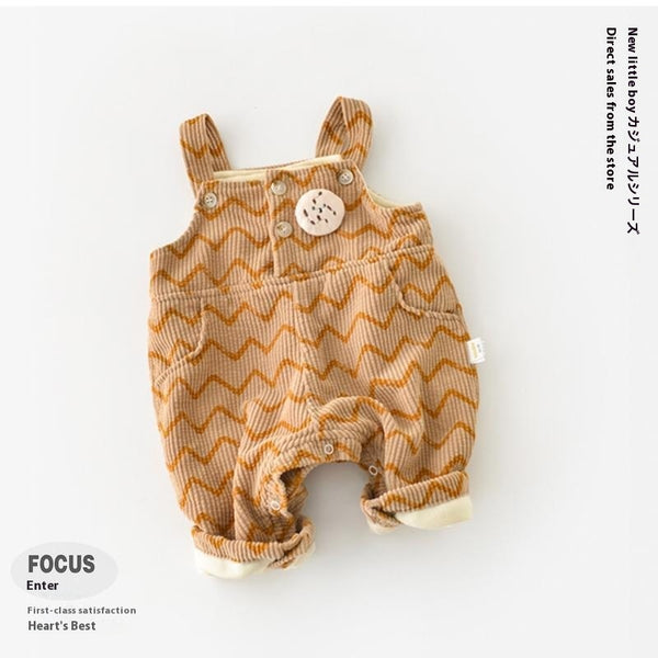 Dots And Stripes Corduroy Fleece-lined Bib Pants