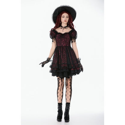 Dark in Love Red Black Lace Princess Dress with Stars Lace