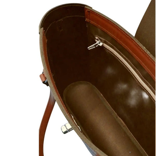 Leather Mini Twist Lock Shopper Bag - Chestnut