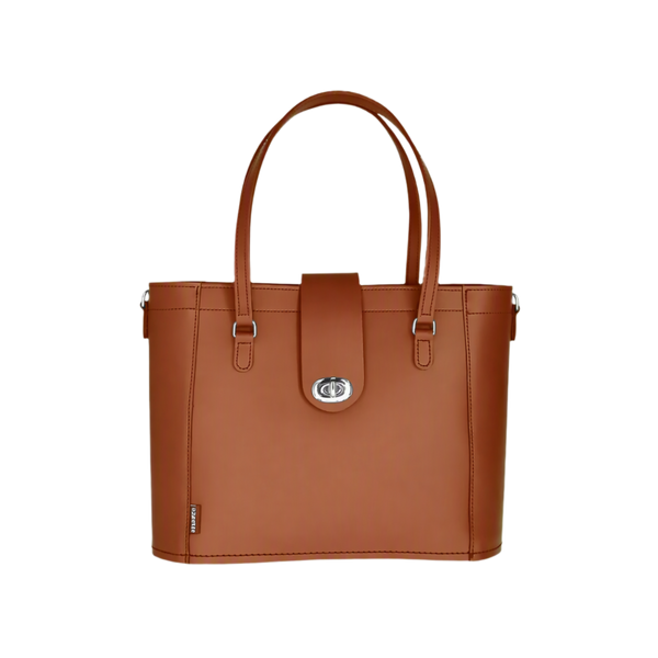 Leather Mini Twist Lock Shopper Bag - Chestnut