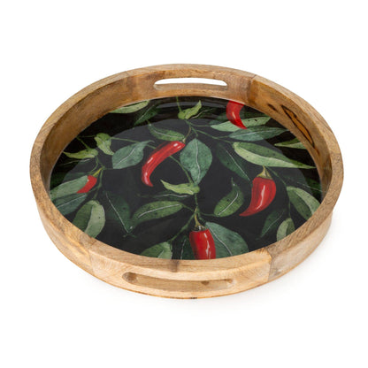 Handcrafted Chillies Design 30cm Round Enameled Tray