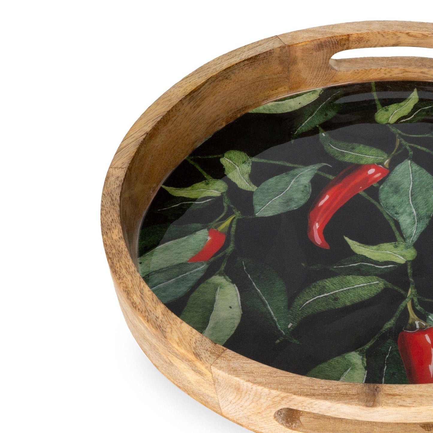 Handcrafted Chillies Design 30cm Round Enameled Tray