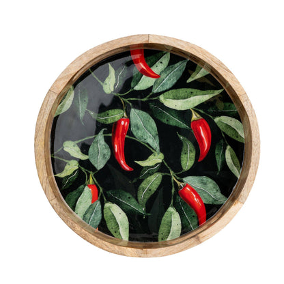 Handcrafted Chillies Design 30cm Round Enameled Tray