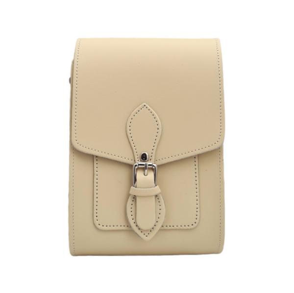 Sac de téléphone artisanal en cuir pour festival - Crème