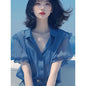 Blue Puff Sleeve Chiffon Small Shirt