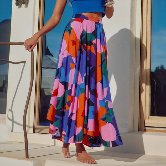 Womens Printing Bohemian Midi Skirt