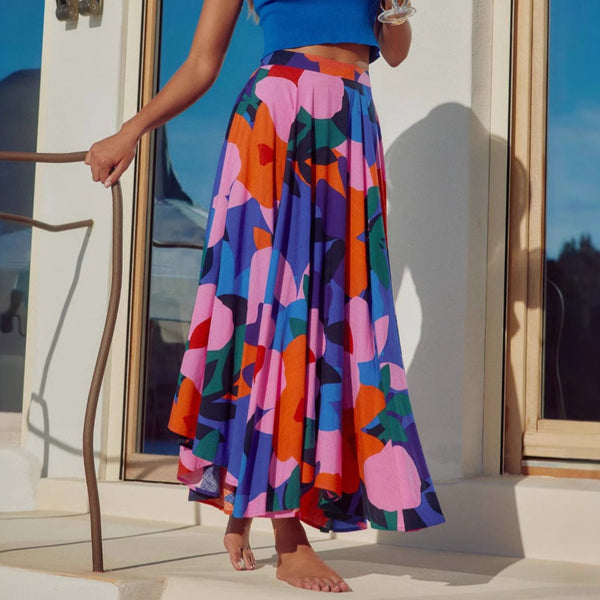 Womens Printing Bohemian Midi Skirt