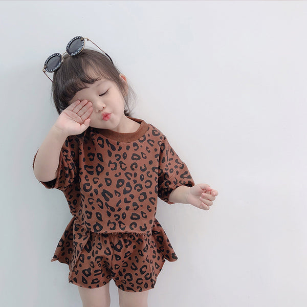 Girls Leopard Print Two-Piece Set - Shorts & Top