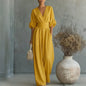 Women's V-Neck Wide-Leg Pleated Jumpsuit