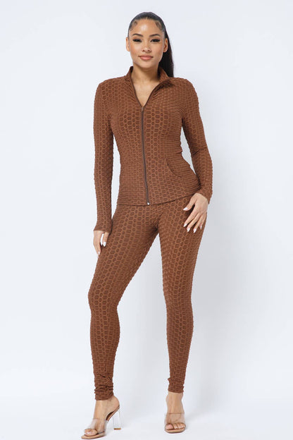 Ensemble Veste et Legging avec Poches Latérales Zippées Nid d'Abeille