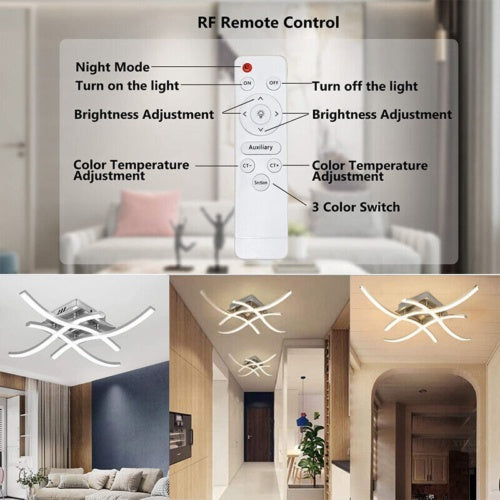 Plafonnier 4 lumières ondulées, lampe de salon/cuisine/chambre moderne à LED à intensité variable