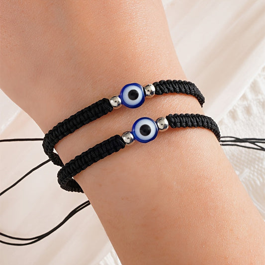 Lot de 2 bracelets d'amitié réglables Œil grec