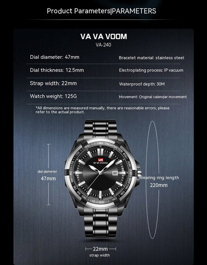 Business Sports Steel Belt Luminous Watch