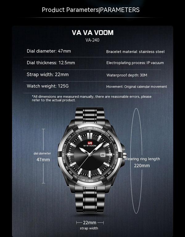 Montre Lumineuse à Ceinture en Acier Sports et Affaires