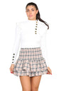 Ribbed Knit Gold Button Detail Jumper With Frill