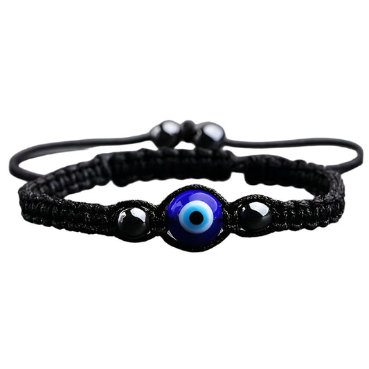 1 bracelet perlé Œil Turc, tressé à la main, sur cordon noir