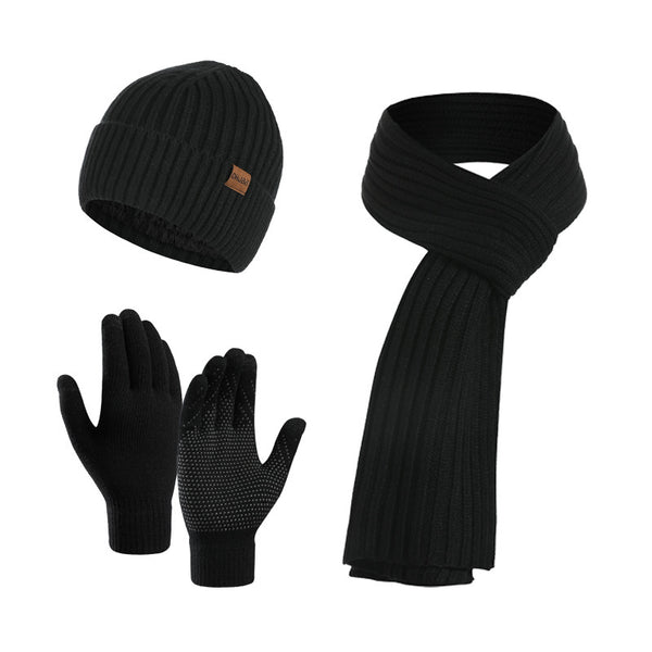 Ensemble bonnet, écharpe et gants tricotés de couleur unie pour l'hiver