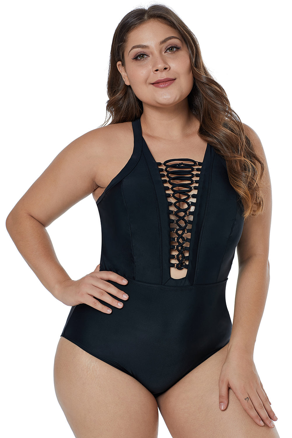 Maillot de bain grande taille à décolleté plongeant croisé imprimé jungle tropicale colorée