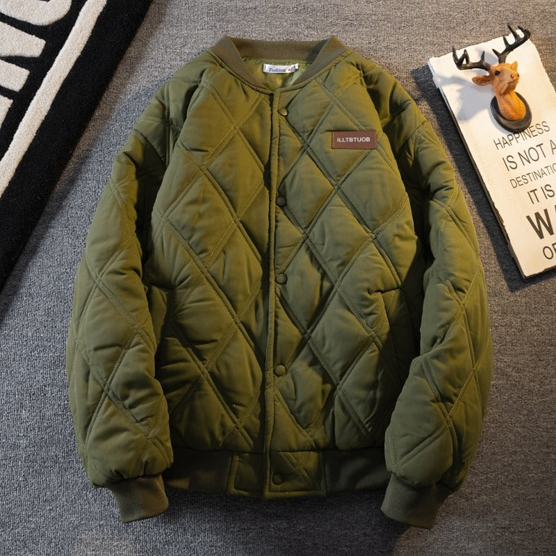 Mens Retro Diamond Lattice Cotton Coat Jacket