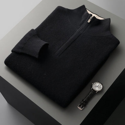 Mens Cashmere Thickened Half-high Collar Zipper Pullover Sweater