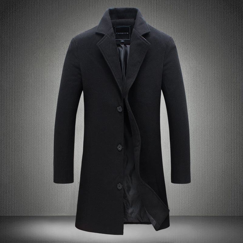 Men's Woolen Slim-fit Trench Coat