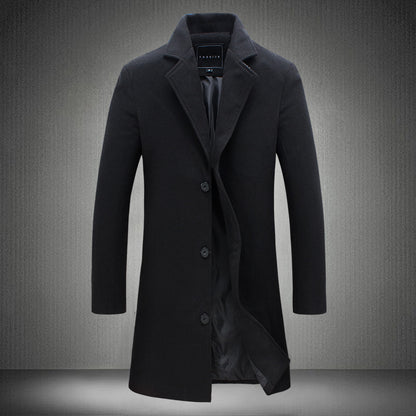 Men's Woolen Slim-fit Trench Coat