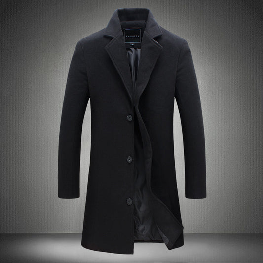 Men's Woolen Slim-fit Trench Coat