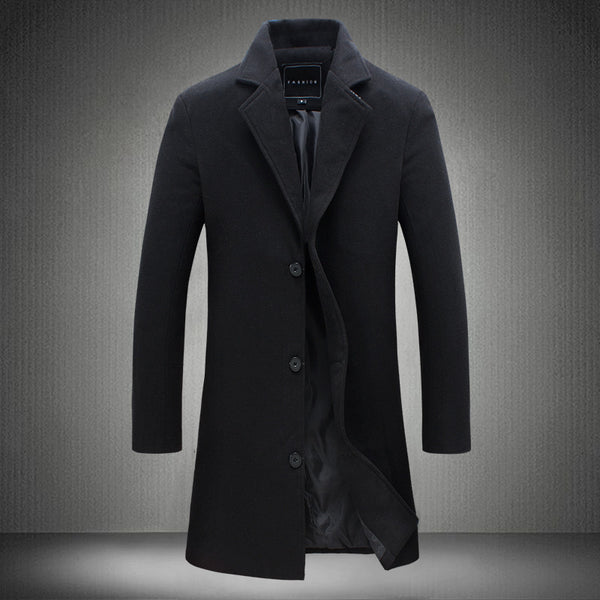 Men's Woolen Slim-Fit Trench Coat