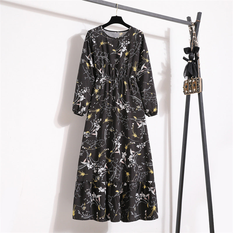 Womens Long-Sleeve Crew-Neck Base-Layer Waist-Cinching Slimming Dress