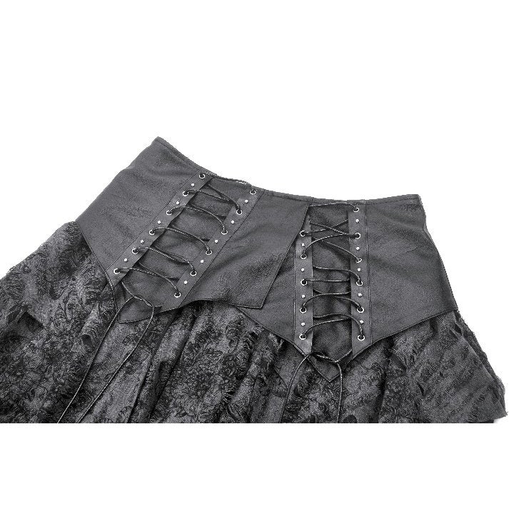 Jupe gothique Dark in Love Elandra avec ourlet mouchoir en dentelle superposée noir anthracite