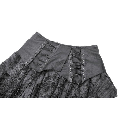Jupe gothique Dark in Love Elandra avec ourlet mouchoir en dentelle superposée noir anthracite