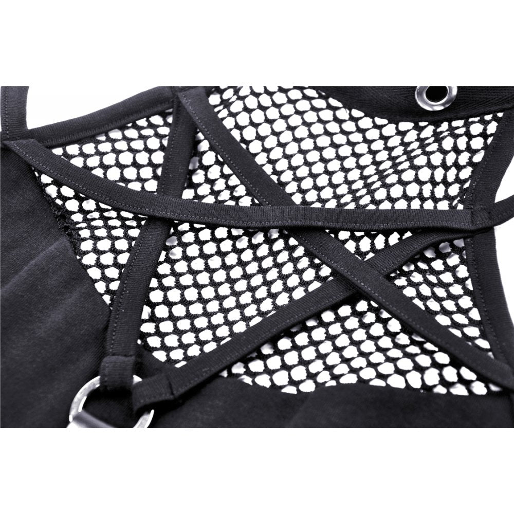 Dark in Love Enyo Mesh Strap Goth Halter Top in Black