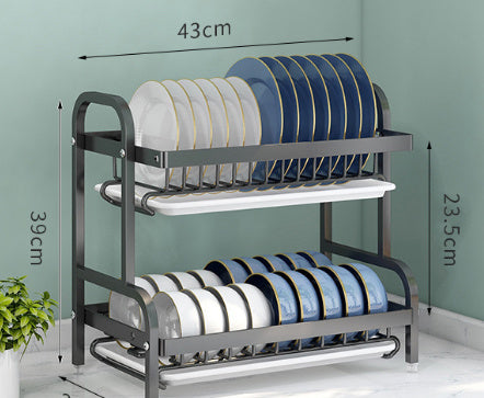 Multi-functional Carbon Steel Double-layer Tableware Storage Rack