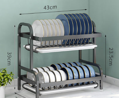 Multi-functional Carbon Steel Double-layer Tableware Storage Rack