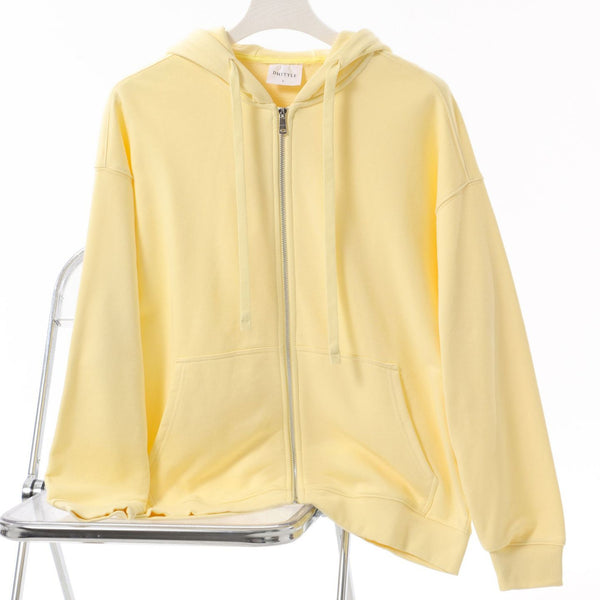 Loose Cotton Zip-Up Hoodie