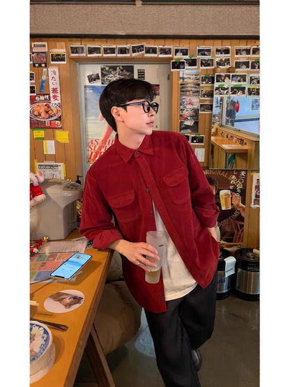 Corduroy Lapel Long-Sleeve Shirt