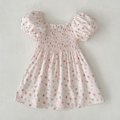 Girls' Short-sleeved Floral Dress