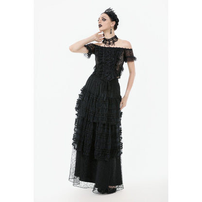 Jupe gothique en velours et dentelle Morticia Dark in Love noire